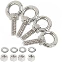 Stainless Steel Eye Bolts, 4 Pack M10 Shoulder Eye Bolt 1.2" Heavy Duty EyeBolts Screws in Eye Hooks with Washer and Nuts for Lifting Ring Eyebolt Thread Length 30mm