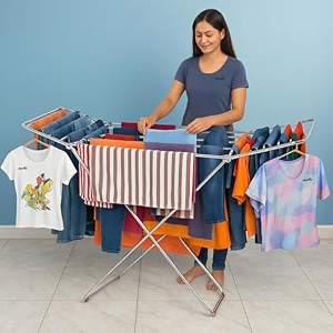 homifly stainless steel foldable clothes drying stand58 feet drying rackclothes dryer stand with 24 drying railslaundry dryer standdouble rack cloth stands for indooroutdoor silver