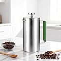 600ML French Press Coffee Maker 21OZ Camping Coffee Press with Green Handle for Personal, Office, Travel(Sanding Silver, 1-3 Cups)