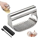 Stainless Steel Garlic Presser, Garlic Press Rocker Heavy Duty Stainless Steel Garlic Mincer, Garlic Chopper with Peeler And Cleaning Brush for Smash Garlic Kitchen Tools (B)