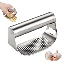 Stainless Steel Garlic Presser, Garlic Press Rocker Heavy Duty Stainless Steel Garlic Mincer, Garlic Chopper with Peeler And Cleaning Brush for Smash Garlic Kitchen Tools (A)