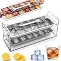 Stainless Steel Ice Cube Trays, Metal Ice Cube Trays for Freezer Vintage Inspired Design with Release Lever Remove Handle for Making Large Cubes Kitchen & Bar (2 pack)