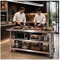 Stainless steel kitchen prep and work table with Wheels,71x24in,Multi-Size