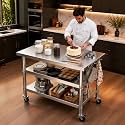 Stainless steel kitchen prep and work table with Wheels,36x24in,Multi-Size