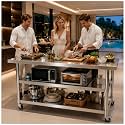 Stainless steel kitchen prep work table 60in,fixed,with Wheels,MultiSize