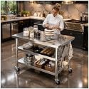 Stainless steel kitchen prep and work table with Wheels,48x24in,Multi-Size