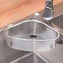 Stainless Steel Kitchen Sink Corner Strainer Basket | Triangle Mesh Sink Filter with Strong Suction Cup | Drain Waste Holder for Food Scraps, Vegetable Peels & Dishwashing (Sink Corner Strainer)