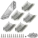 Stainless Steel L Brackets for Wood – Heavy Duty Corner Bracket, Angle Bracket, Corner Brace, L Brackets for Shelf, Table, Cabinet, Drawer, Furniture Connector Hardware (50 Pcs + 350 Screw)