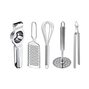 stainless steel lemon squeezer amp cheese grater amp egg whisk amp roti chimta amp potato masher for kitchen tool set