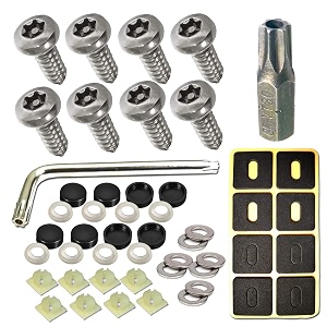 stainless steel license plate screws -no rust plate screws for fastening license plate cover front or rear license plate frames with screw black caps anti-theft self tapping screws