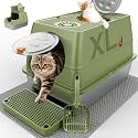 Stainless Steel Litter Box with Lid, XL Extra Large Litter Box, Enclosed Top Entry Metal Litterbox for Big Cat, Easy Cleaning, Anti-Leakage &amp; High Sided with Mat, Aisle &amp; Scoop, Green