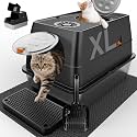 Stainless Steel Litter Box with Lid, XL Extra Large Litter Box, Enclosed Top Entry Metal Litterbox for Big Cat, Easy Cleaning, Anti-Leakage &amp; High Sided with Mat, Aisle &amp; Scoop Black