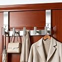 Stainless Steel Over The Door Hooks, Bathroom Towel Holder Door Mount Coat Rack Towel Rack for Bedroom, Doors Hangers Towel Hooks for Bathroom Dorm Essentials (1 Pack,Silver-5 Hooks)
