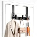 Stainless Steel Over The Door Hooks Heavy Duty, Bathroom Towel Holder Door Mount Coat Rack Towel Rack for Bedroom, Doors Hangers Towel Hooks for Bathroom Dorm Essentials (1Pack, Black-3 Hooks)