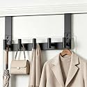 Stainless Steel Over The Door Hooks Heavy Duty, Bathroom Towel Holder Door Mount Coat Rack Towel Rack for Bedroom, Doors Hangers Towel Hooks for Bathroom Dorm Essentials (1 Pack,Black-5 Hooks)