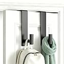 Stainless Steel Over The Door Hooks Heavy Duty, Bathroom Towel Holder Door Mount Coat Rack Towel Rack for Bedroom, Doors Hangers Towel Hooks for Bathroom Dorm Essentials (Black, 2 Pack)
