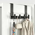 Stainless Steel Over The Door Hooks Heavy Duty, Bathroom Towel Holder Door Mount Coat Rack Towel Rack for Bedroom, Doors Hangers Towel Hooks for Bathroom Dorm Essentials (1Pack, Black-4 Hooks)