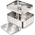 Stainless Steel Paneer Maker Mould with Pressing Lid & Removable Base, Square Paneer Press for Homemade Paneer, Tofu, Fresh Cheese & Sprouts