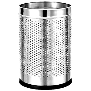 Stainless Steel Perforated Open-Top Dustbin Silver 8x12