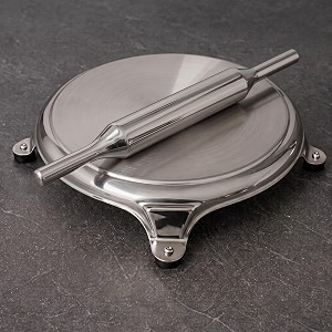 stainless steel polpat chakla roti chapati board with rolling pin belan  standard silver  made in india polpat belan