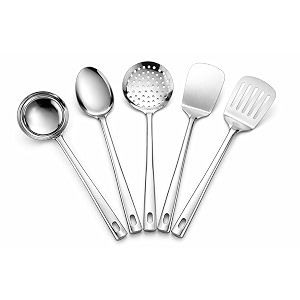 stainless steel set of 5 pcs premium stainless steel kitchen utensil set cooking tools with spatula skimmer ladle turner silver set of 5 spatula