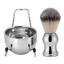 Stainless Steel Shaving Brush Beard Brush Holder Stand Soap Bowl, Shaving Tool Set for Men, Durable Shaving Accessories with Plastic Handle, Eco - Friendly Shaving Kit for Daily Gr