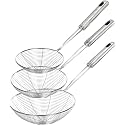 Stainless Steel Spider Strainer Skimmer Ladle Set of 3 Sizes for Cooking, Frying, and Food Preparation - Kitchen Pasta Strainer, 38X15.5X5 Cm, Silver