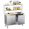 Stainless Steel Table with Trash Can Holder, 48”x20” Prep Table
