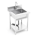 Stainless Steel Utility Sink, Commercial Single Bowl with Hot &amp; Cold Water Lines, Drain Kit + Base Plate for Kitchen, Garage