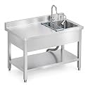 Stainless Steel Utility Sink with Workbench, Freestanding Commercial Sink