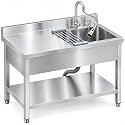 Stainless Steel Utility Sink with Workbench, Freestanding Commercial Sink