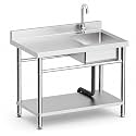 Stainless Steel Utility Sink with Workbench, Single Bowl Laundry Sink