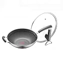 Stainless Steel Wok 30cm32cm Non-Stick Pan No Smokeless Coated Flat Electromagnetic Furnace Gas Pot (Size : 30) (32)