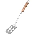 Stainless Steel Wok Slotted Turner Spatula with Wooden Handle Metal Cooking Spatula Metal Kitchen Slotted Flipper for Grills Camping BBQ Frying Pancakes Burger, 14.2 Inch