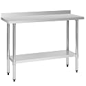 Stainless Steel Work Table 18 x 48 Inch, NSF Commercial Prep Table with Undershelf, Heavy Duty Food Prep Workstation with Backsplash