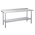 Stainless Steel Work Table 24 x 72 Inch, NSF Commercial Prep Table with Undershelf, Heavy Duty Food Prep Workstation with Backsplash