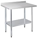 Stainless Steel Work Table 24 x 36 Inch, NSF Commercial Prep Table with Undershelf, Heavy Duty Food Prep Workstation with Backsplash