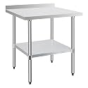 Stainless Steel Work Table 30 x 30 Inch, NSF Commercial Prep Table with Undershelf, Heavy Duty Food Prep Workstation with Backsplash