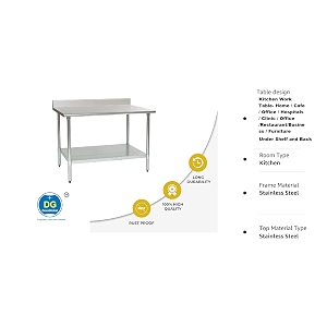stainless steel work table with under shelf amp back splash size  1500x700x850 mm