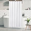 Stall Boho White Woven Fabric Shower Curtain with Tassels 42 x 72 Modern Farmhouse Minimalist Tufted Chevron Striped Shabby Chic Textured, Water Resistant Curtain for Bathroom, Hotel Decor