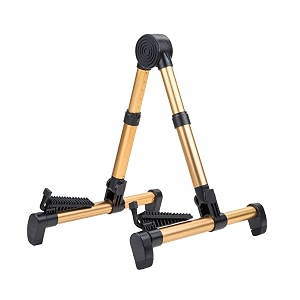 stallion adjustable aluminum floor stand for guitars basses- foldable amp portable golden