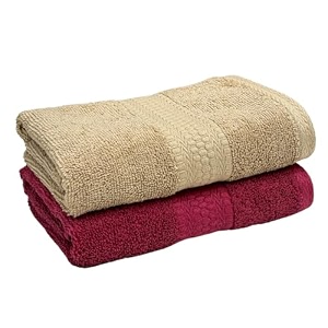 cotton 600 gsm hand towels set of 2 40 x 60 cm for men women home amp kitchen use gym wash basin sports  two ply combed soft absorbent quick dry full size large  beige maroon