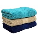 Cotton 600 GSM Hand Towels Set of 3, 40 X 60 cm for Men, Women, Home &amp; Kitchen Use, Gym, Wash Basin, Sports | Two Ply Combed, Soft, Absorbent, Quick Dry, Full Size Large | Green, Beige, Blue
