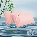 Standard Pillowcases, Cooling Viscose from Bamboo Pillow Covers with Envelope Closure, Soft Moisture-Wicking for Hot Sleepers, Hair and Skin-Friendly, Pink, 2 Pack