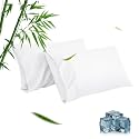 Standard Pillowcases, Cooling Viscose from Bamboo Pillow Covers with Envelope Closure, Soft Moisture-Wicking for Hot Sleepers, Hair and Skin-Friendly, White, 2 Pack