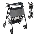Stander Wonder Rollator Plus, Lightweight Folding Mobility Rolling-Walker, EZ Fold-N-Go-Rollator for Seniors and Adults, 6-inch Wheels, Locking Brakes and Padded Seat with Backrest, Matte Black