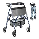 Stander Wonder Rollator Plus, Lightweight Folding Mobility Rolling-Walker, EZ Fold-N-Go-Rollator for Seniors and Adults, 6-inch Wheels, Locking Brakes and Padded Seat with Backrest, Cobalt Blue
