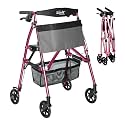 Stander Wonder Rollator Plus, Lightweight Folding Mobility Rolling-Walker, EZ Fold-N-Go-Rollator for Seniors and Adults, 6-inch Wheels, Locking Brakes and Padded Seat with Backrest, Regal Rose