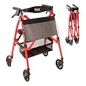 Stander Wonder Rollator Plus, Lightweight Folding Mobility Rolling-Walker, EZ Fold-N-Go-Rollator for Seniors and Adults, 6-inch Wheels, Locking Brakes and Padded Seat with Backrest, Sport Red