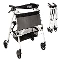 Stander Wonder Rollator Plus, Lightweight Folding Mobility Rolling-Walker, EZ Fold-N-Go-Rollator for Seniors and Adults, 6-inch Wheels, Locking Brakes and Padded Seat with Backrest, Vivid White